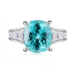 Lade Bild in die Galerieansicht, 6.5 Ct Cushion Shape Lab Paraiba Four Prongs Graduating Pave Engagement Ring - LGG Jewelry