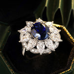 Lade Bild in die Galerieansicht, 6.5 Ct Oval Cut Lab Blue Sapphire Art Deco Inspired Engagement Ring - LGG Jewelry