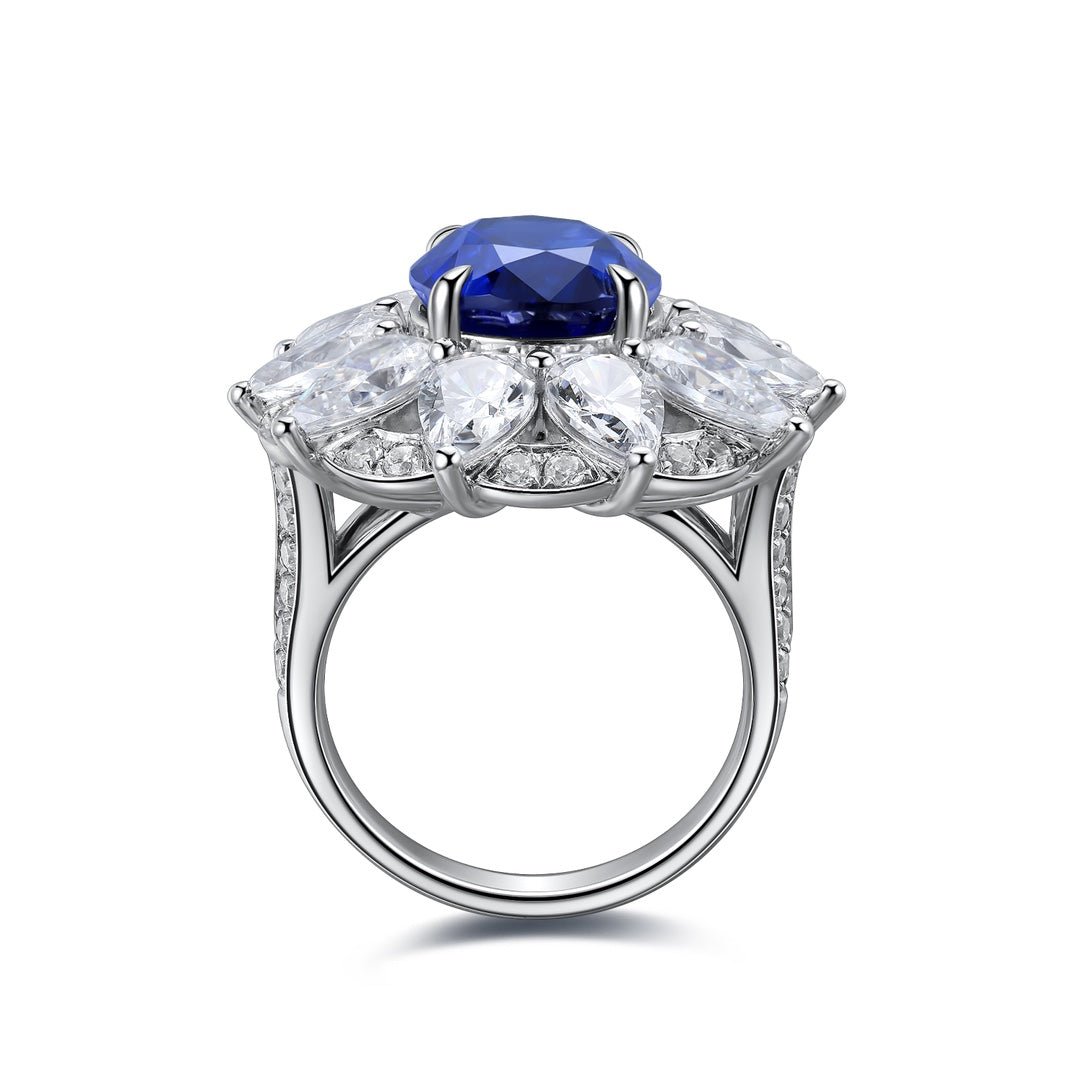 6.5 Ct Oval Cut Lab Blue Sapphire Art Deco Inspired Engagement Ring - LGG Jewelry