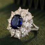 Lade Bild in die Galerieansicht, 6.5 Ct Oval Cut Lab Blue Sapphire Art Deco Inspired Engagement Ring - LGG Jewelry