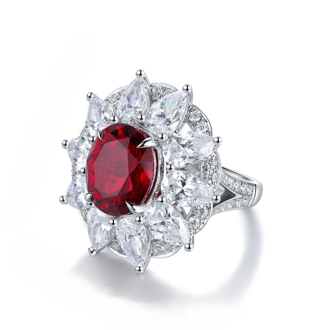 6.5 Ct Oval Cut Lab Ruby Art Deco Inspired Engagement Ring - LGG Jewelry