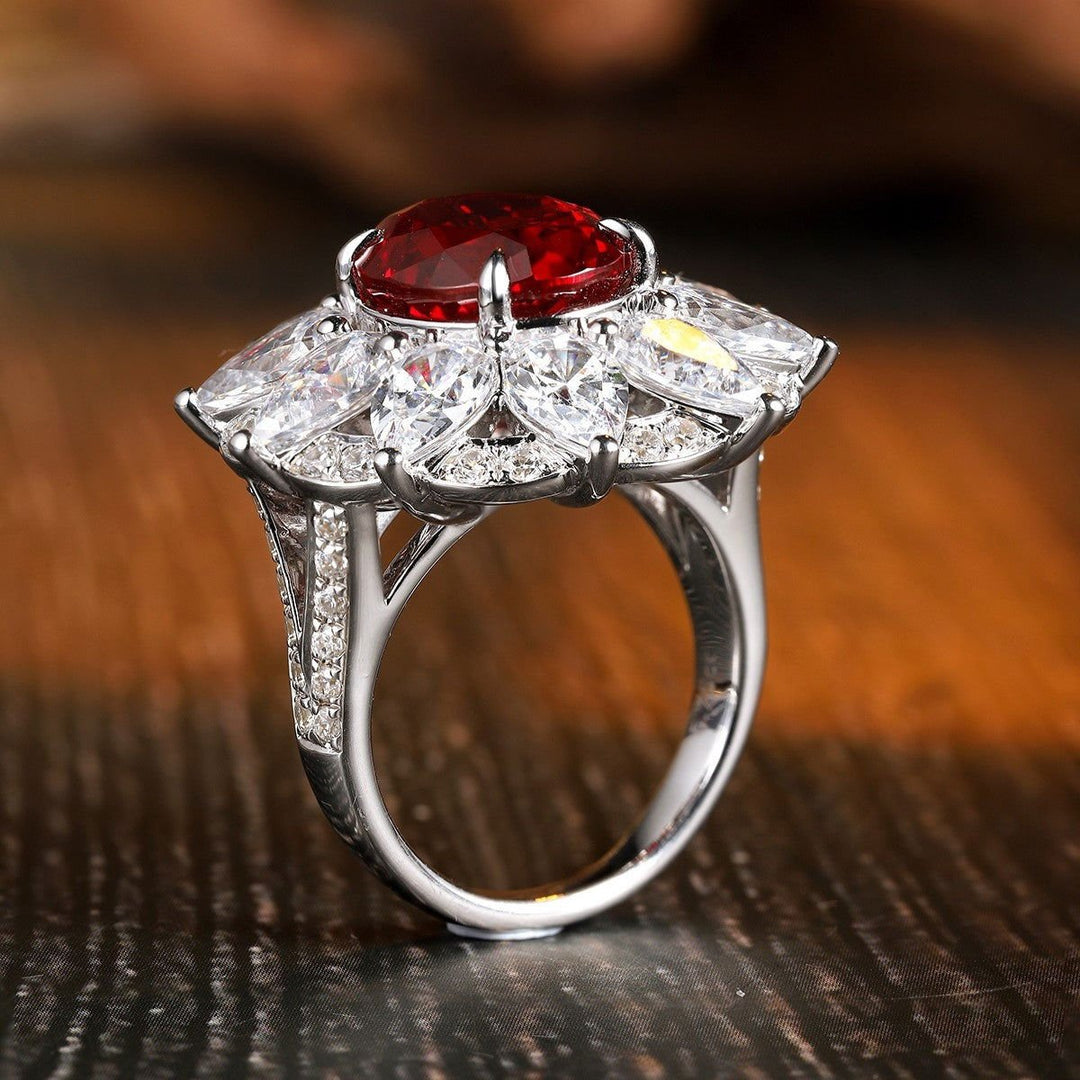 6.5 Ct Oval Cut Lab Ruby Art Deco Inspired Engagement Ring - LGG Jewelry