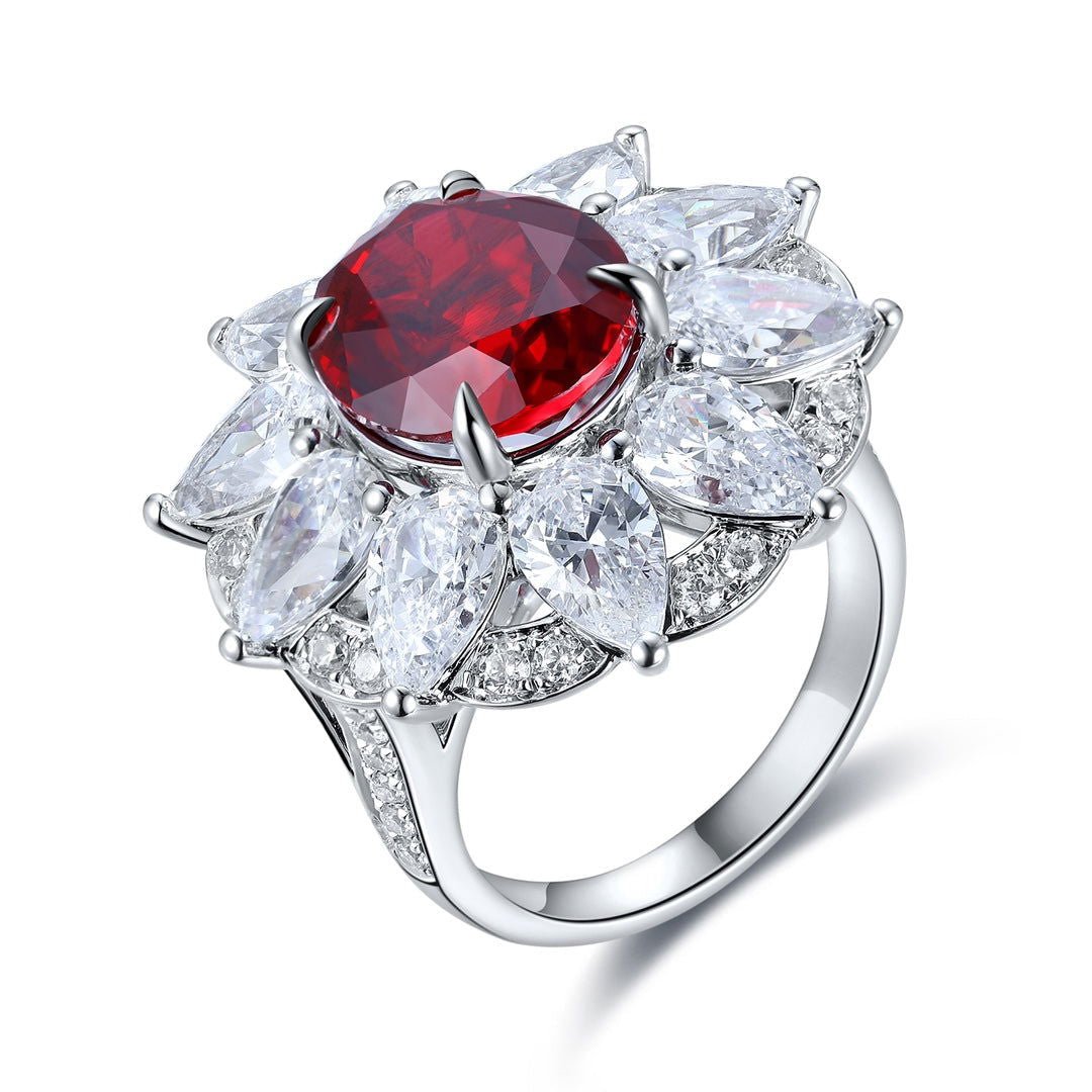6.5 Ct Oval Cut Lab Ruby Art Deco Inspired Engagement Ring - LGG Jewelry