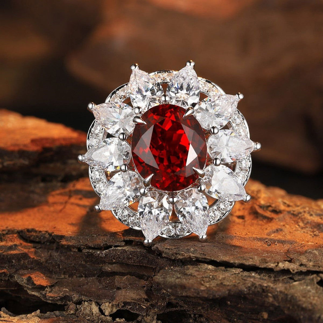 6.5 Ct Oval Cut Lab Ruby Art Deco Inspired Engagement Ring - LGG Jewelry