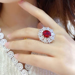 Lade Bild in die Galerieansicht, 6.5 Ct Oval Cut Lab Ruby Art Deco Inspired Engagement Ring - LGG Jewelry