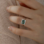 6*8mm Rectangular Moss Agate Solitaire Ring - LGG Jewelry