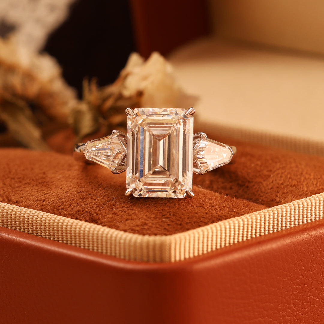 5 CT Emerald Cut Lab Diamond Three-Stone Engagement Ring