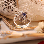 Load image into Gallery viewer, Luxurious Leafy 1.5 CT Princess Cut Lab Diamond &amp; Blue Lab Sapphire Toi Et Moi Engagement Ring
