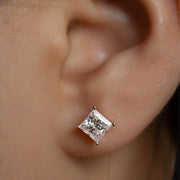 Classic Princess Cut Lab Diamond Four Prongs Ear Studs