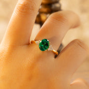 7x9mm Oval Shape  Lab  Colombian Emerald  Engagement Ring