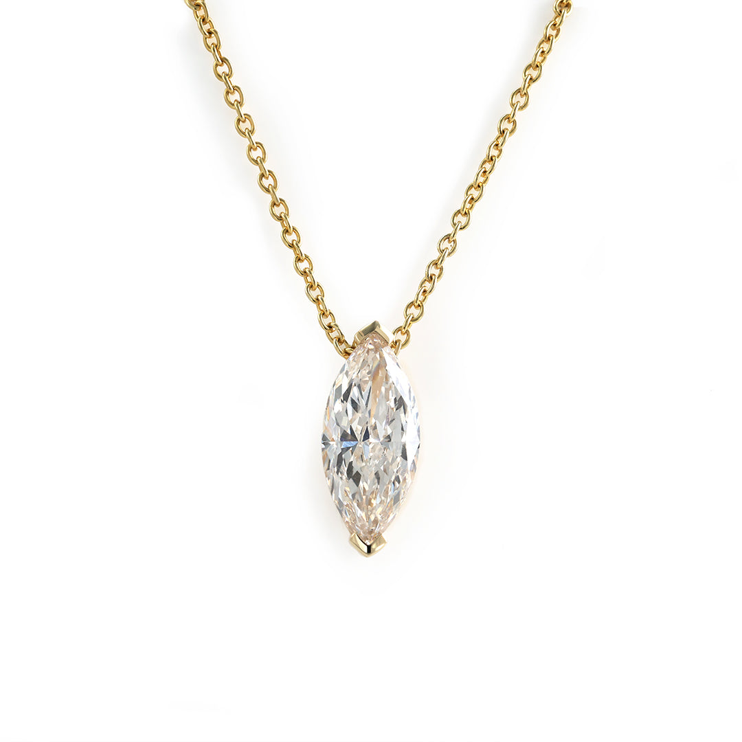 North-south Marquise Cut Lab Diamond Two V-Prongs Pendant Necklace