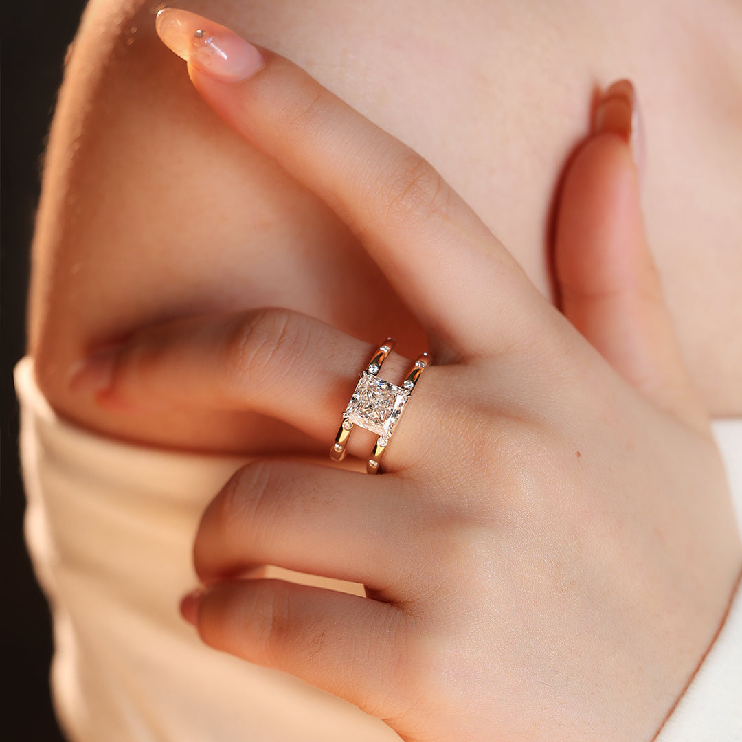 3 CT Princess Cut Lab Diamond Four prongs Double-Band Ring