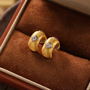 Crescent Brushed Gold  Filled with Round CZ Huggie Earrings