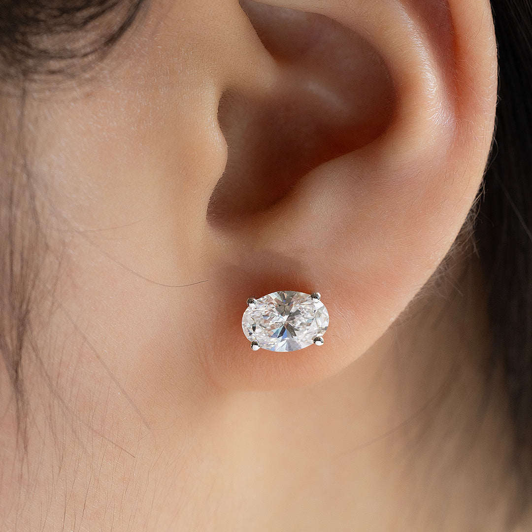 Classic Oval Cut Lab Diamond Four Prongs Ear Studs