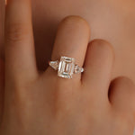 Load image into Gallery viewer, 5 CT Emerald Cut Lab Diamond Three-Stone Engagement Ring
