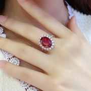 8.5 Ct Oval Cut Lab Ruby Halo Engagement Ring - LGG Jewelry