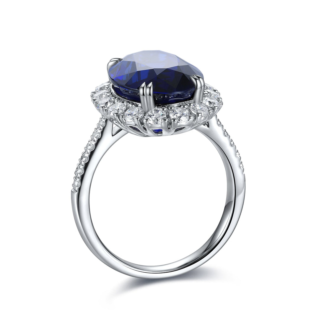 8.5 Ct Oval Cut Lab Blue Sapphire Halo Engagement Ring - LGG Jewelry