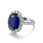 Lade Bild in die Galerieansicht, 8.5 Ct Oval Cut Lab Blue Sapphire Halo Engagement Ring - LGG Jewelry