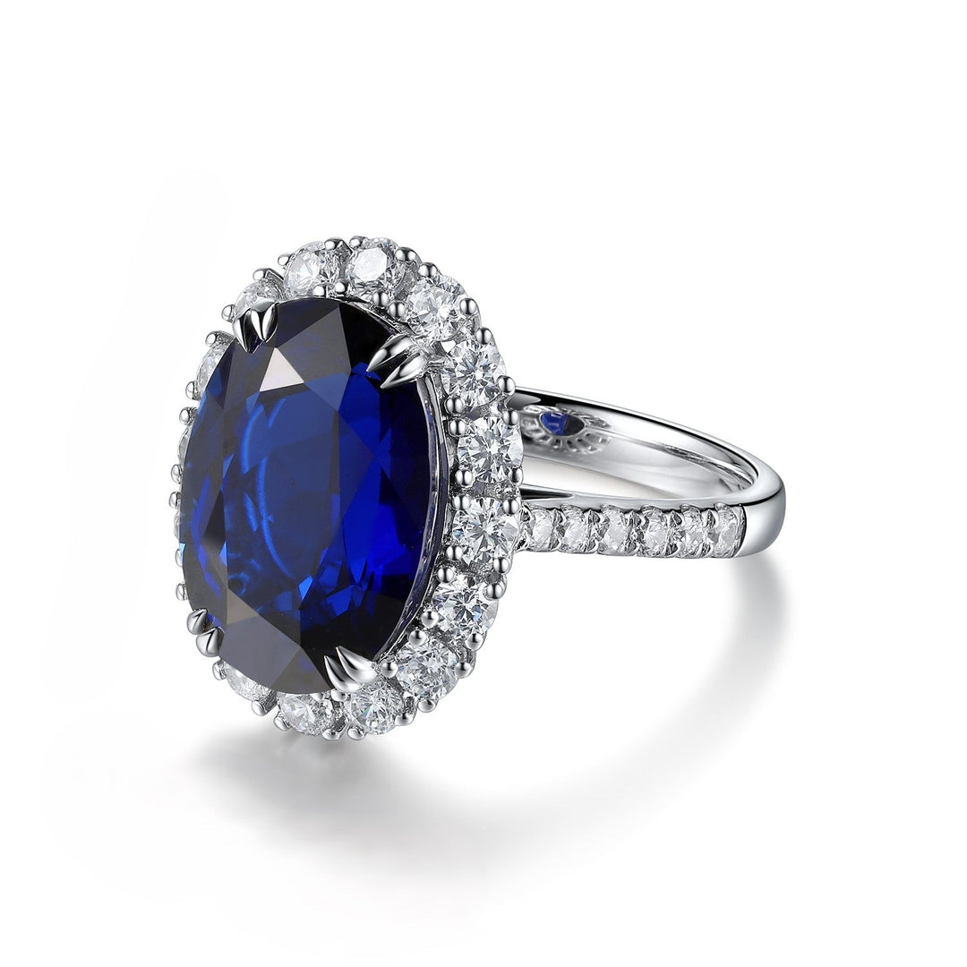 8.5 Ct Oval Cut Lab Blue Sapphire Halo Engagement Ring - LGG Jewelry