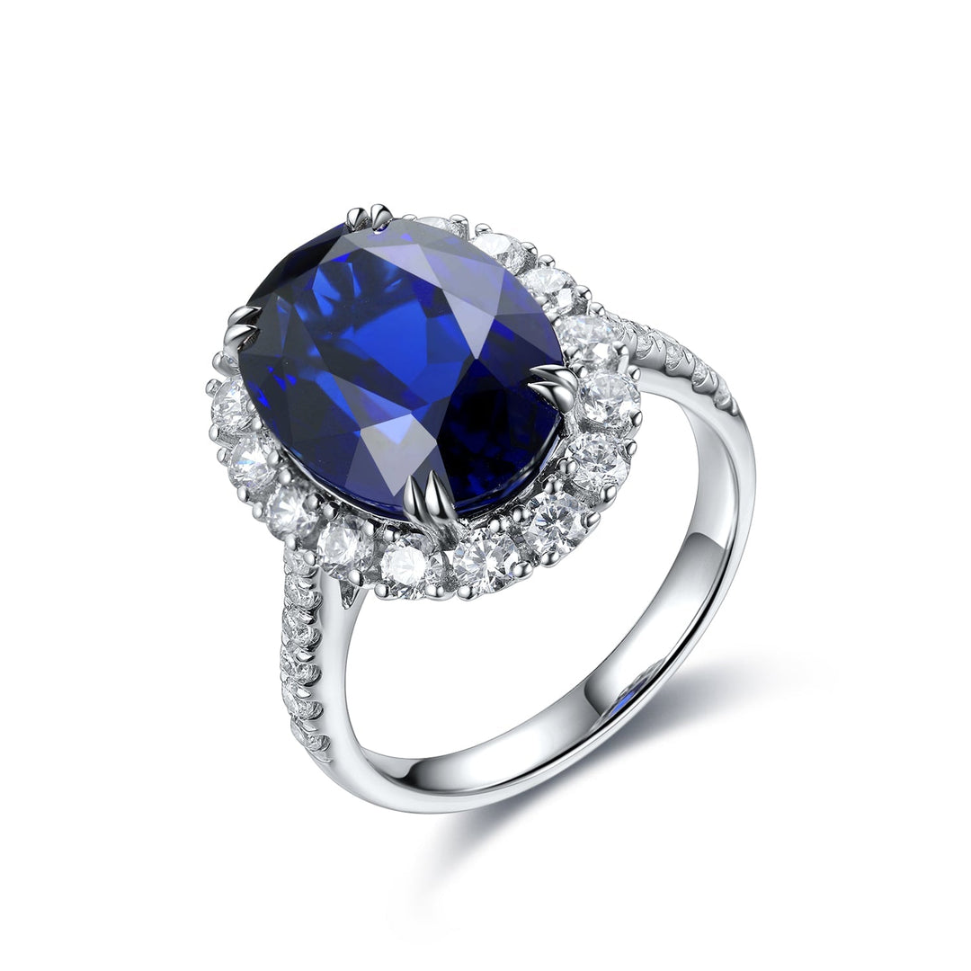 8.5 Ct Oval Cut Lab Blue Sapphire Halo Engagement Ring - LGG Jewelry