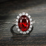 Lade Bild in die Galerieansicht, 8.5 Ct Oval Cut Lab Ruby Halo Engagement Ring - LGG Jewelry