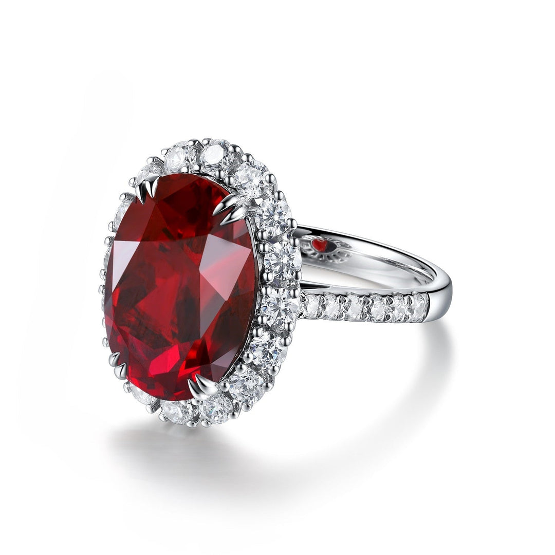 8.5 Ct Oval Cut Lab Ruby Halo Engagement Ring - LGG Jewelry