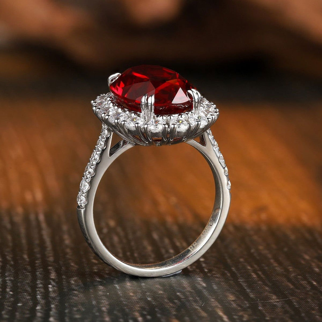 8.5 Ct Oval Cut Lab Ruby Halo Engagement Ring - LGG Jewelry