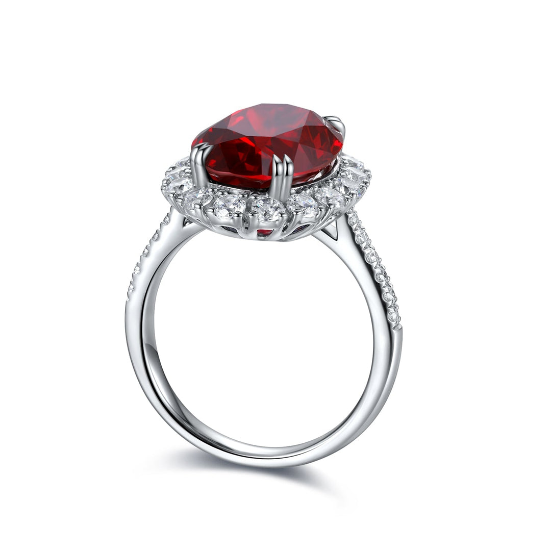 8.5 Ct Oval Cut Lab Ruby Halo Engagement Ring - LGG Jewelry