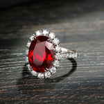 Lade Bild in die Galerieansicht, 8.5 Ct Oval Cut Lab Ruby Halo Engagement Ring - LGG Jewelry