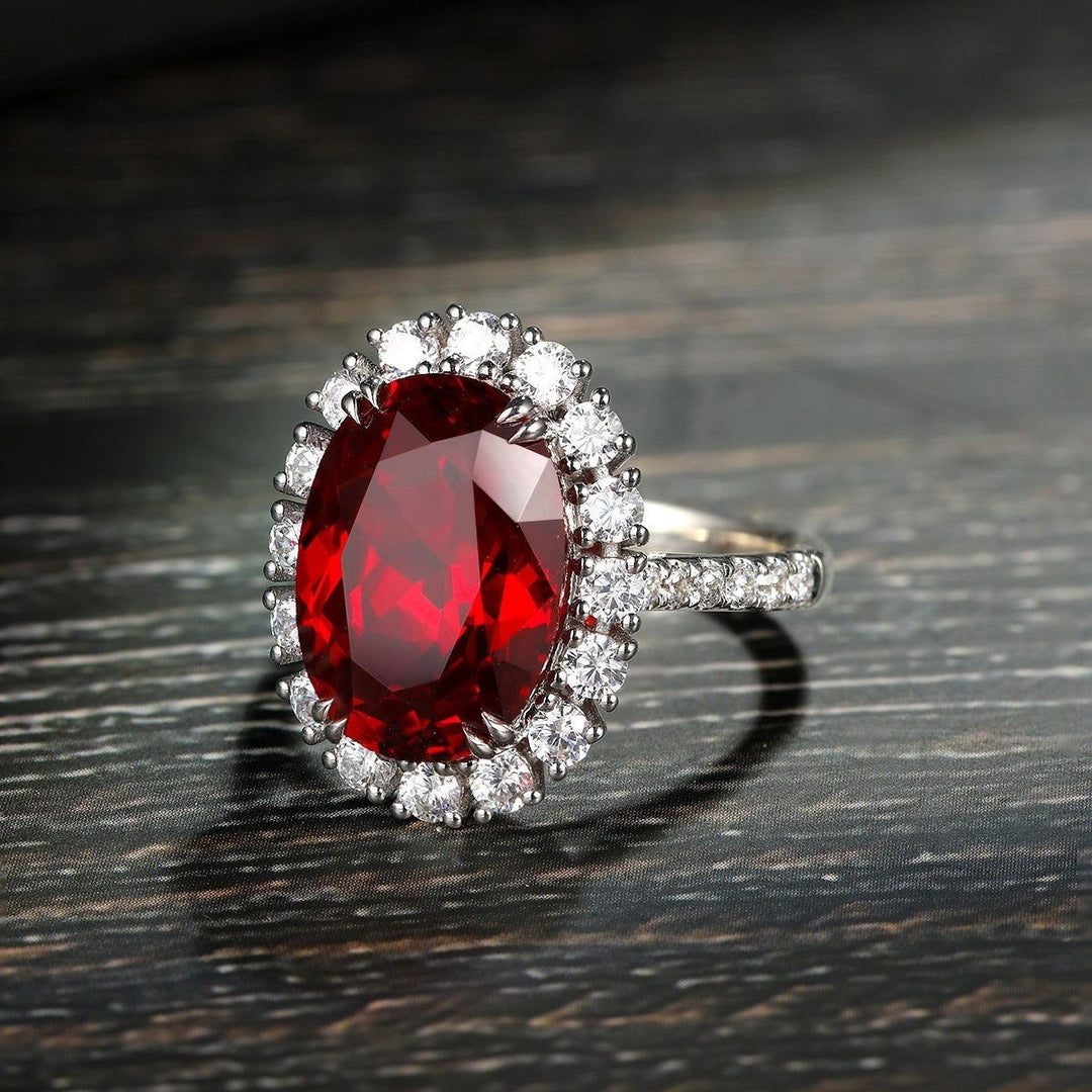 8.5 Ct Oval Cut Lab Ruby Halo Engagement Ring - LGG Jewelry
