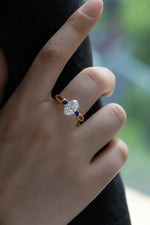 Load image into Gallery viewer, 2 CT Oval Cut Lab Diamond &amp; Blue Sapphire Three-Stone Engagement Ring
