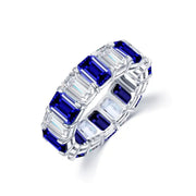 Alternating Emerald Cut Lab Blue Sapphire Eternity Band - LGG Jewelry