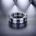 Load image into Gallery viewer, Alternating Emerald Cut Lab Blue Sapphire Eternity Band - LGG Jewelry
