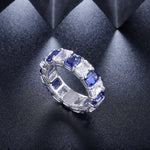 Load image into Gallery viewer, Alternating Emerald Cut Lab Blue Sapphire Eternity Band - LGG Jewelry
