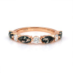 Load image into Gallery viewer, Alternating Marquise Cut Moss Agate and Round Cut Lab Diamond Wedding Band - LGG Jewelry
