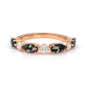 Alternating Marquise Cut Moss Agate and Round Cut Lab Diamond Wedding Band - LGG Jewelry