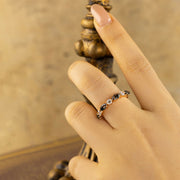 Alternating Marquise Cut Moss Agate and Round Cut Lab Diamond Wedding Band - LGG Jewelry