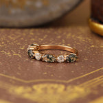 Load image into Gallery viewer, Alternating Marquise Cut Moss Agate and Round Cut Lab Diamond Wedding Band - LGG Jewelry
