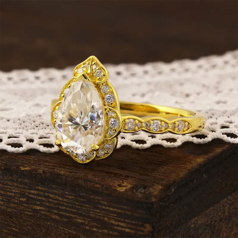 Art Deco Inspired Pear Cut Lab Diamond Engagement Ring - LGG Jewelry