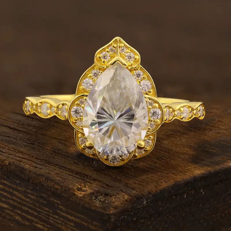 Art Deco Inspired Pear Cut Lab Diamond Engagement Ring - LGG Jewelry