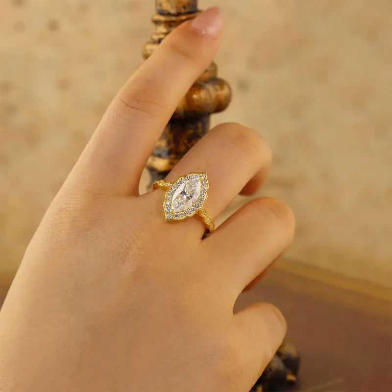 Art Deco Marquise Cut Lab Diamond Vintage Engagement Ring – LGG