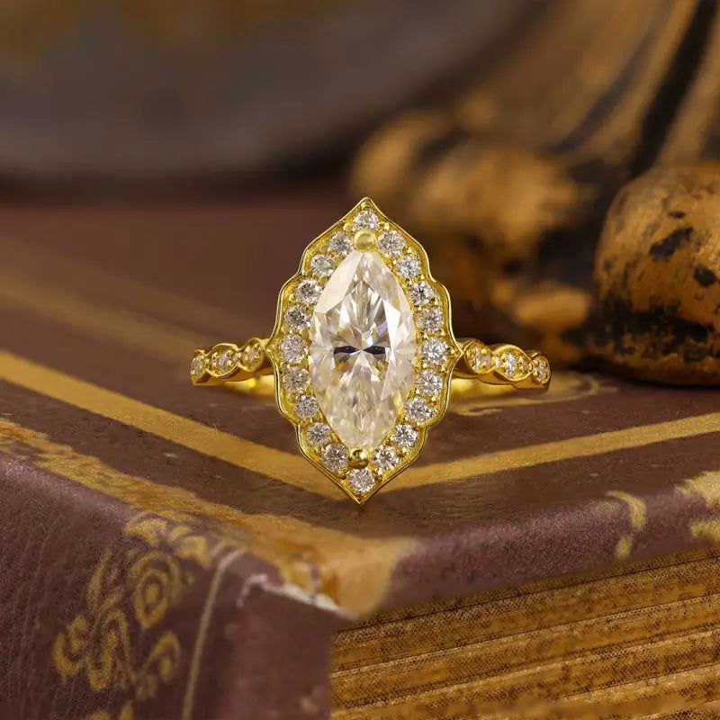 Art Deco Marquise Cut Lab Diamond Vintage Engagement Ring - LGG Jewelry