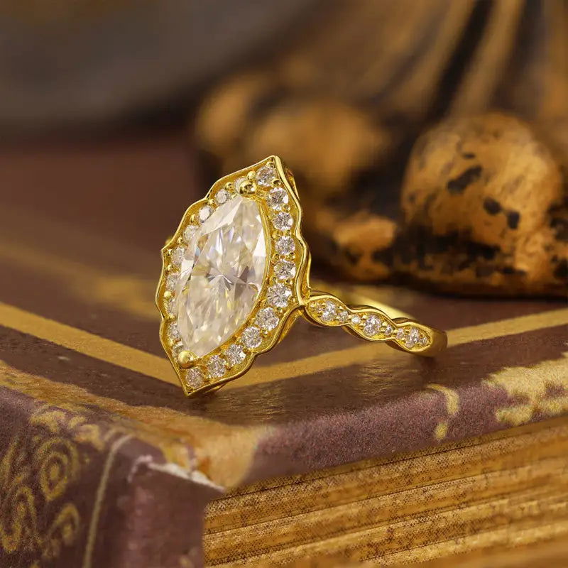 Art Deco Marquise Cut Lab Diamond Vintage Engagement Ring - LGG Jewelry