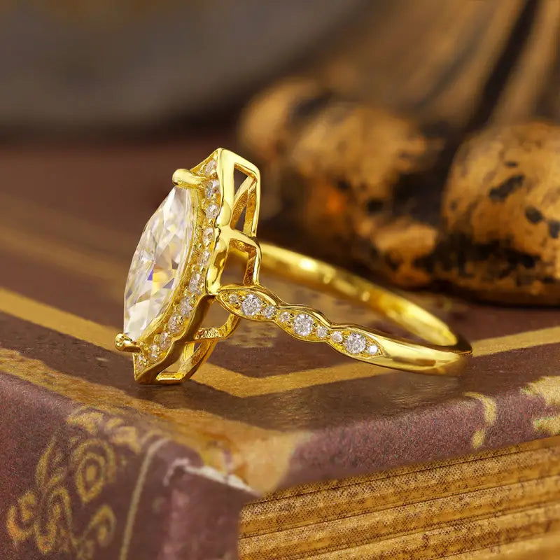 Art Deco Marquise Cut Lab Diamond Vintage Engagement Ring - LGG Jewelry