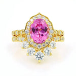 Load image into Gallery viewer, Art Deco Oval Cut Lab Padparadscha Bridal Rings - 2pcs - LGG Jewelry
