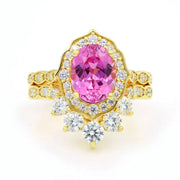 Art Deco Oval Cut Lab Padparadscha Bridal Rings - 2pcs - LGG Jewelry