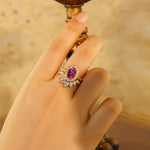 Load image into Gallery viewer, Art Deco Oval Cut Lab Padparadscha Bridal Rings - 2pcs - LGG Jewelry
