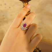 Art Deco Oval Cut Lab Padparadscha Bridal Rings - 2pcs - LGG Jewelry