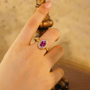 Art Deco Oval Cut Lab Padparadscha Engagement Ring - LGG Jewelry