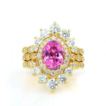 Load image into Gallery viewer, Art Deco Trio Oval Cut Lab Padparadscha Bridal Rings - 3pcs - LGG Jewelry
